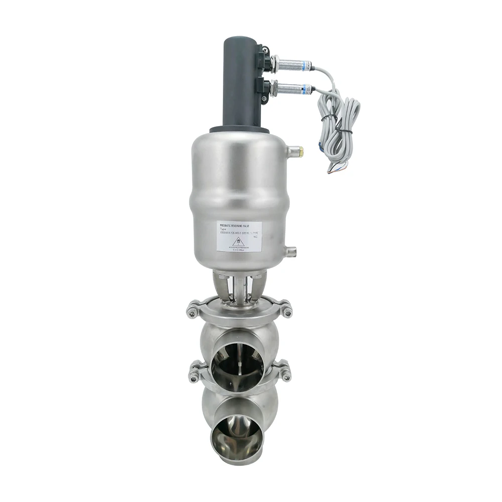 Sanitary Stainless Steel Single Double Seat Reversing Valve With Pneumatic Actuator