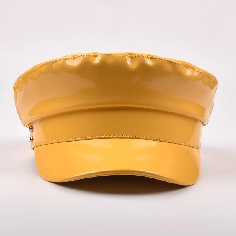 
Military Hat Women PU Leather Flat Top Military Cap Navy Hat Female Autumn Winter Black Beret PU Ladies Punk Caps Women Hat 