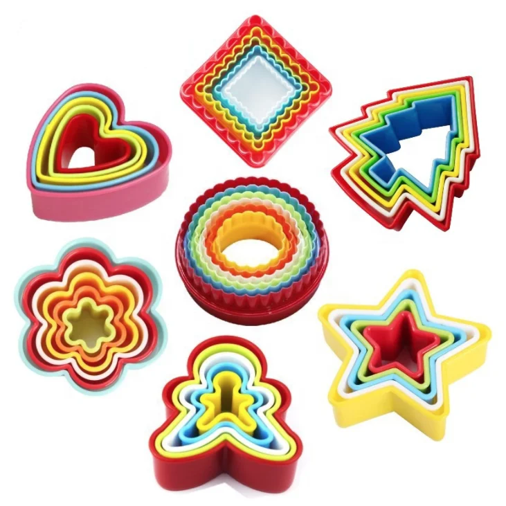 5Pcs/Set ABS Plastic Colorful Flower Round Square XMAS Tree Shape Sandwich Cookie Biscuit Cutter Mold Bake Tools