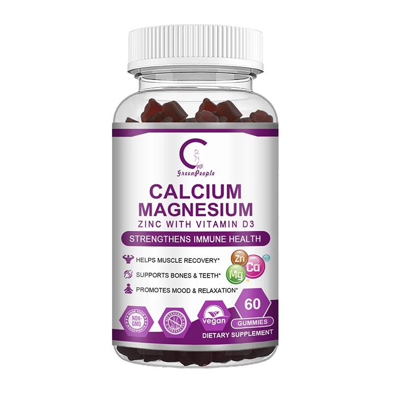 GreenPeople Private Label OEM Bone and Muscle Dietary Supplement 60pcs Calcium Magnesium Zinc with Vitamin D3 Gummies