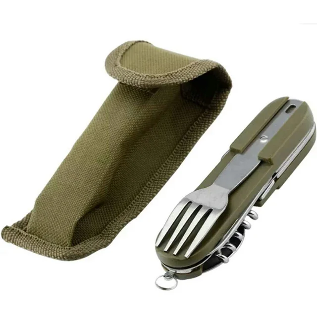 
Portable multipurpose tool camping Folding cutlery, fork, knife and spoon combination survival multitool 