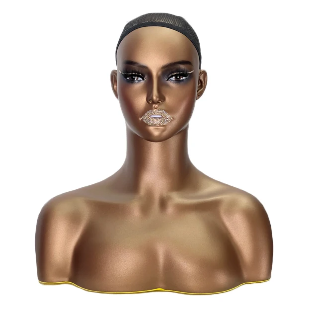 Enhance the presentation of your wigs and jewelry with a realistic female mannequin head that includes shoulders for a more life
