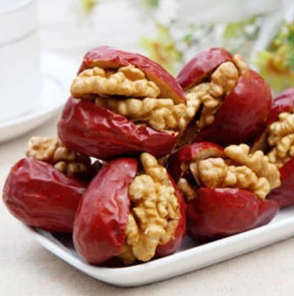Wholesale Price High Quality Sweet Flavor Chinese Dried Read Date Jujube mixed with Walnuts Fruit Snack