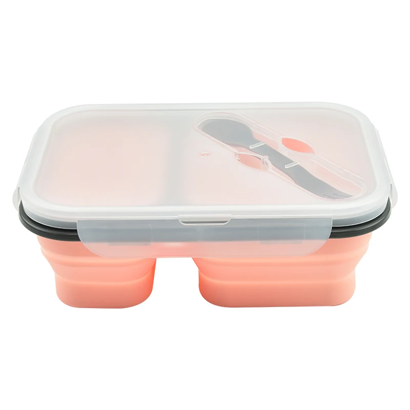 New Foldable Portable 2 Components Silicone Bento Box Durable Convenient Use Lunch Box Vegetables Fruits Storage Container