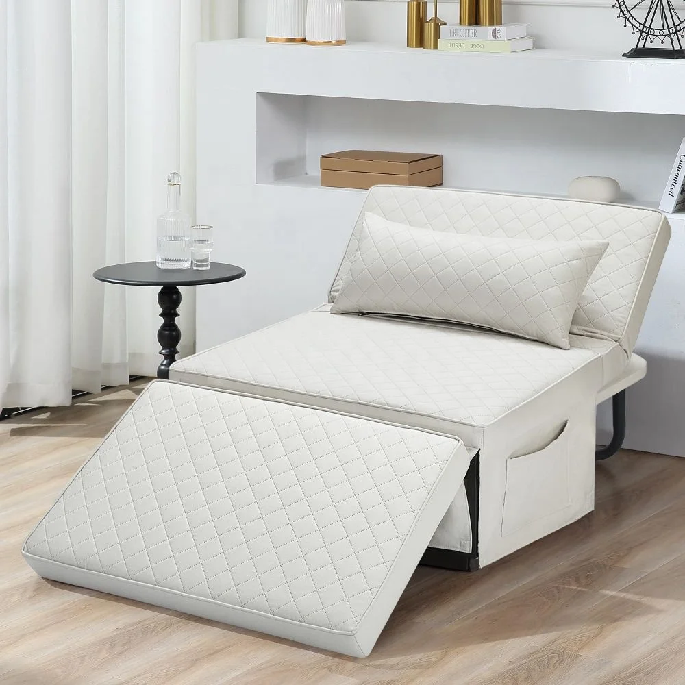 Multi Function Folding Ottoman Breathable Linen Couch Bed with Adjustable Backrest Modern Convertible Chair for Living Room