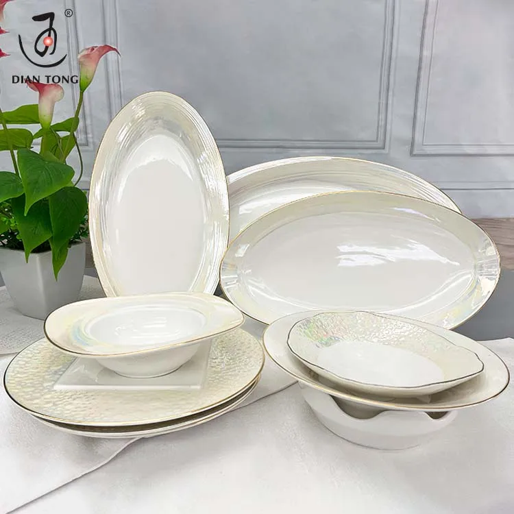 Pearl Luxury Custom Porcelain Nordic Fish Plate Dish Ceramic Dinner Plates Set White Ceramic Plates For Wedding Hotel Restaurant
