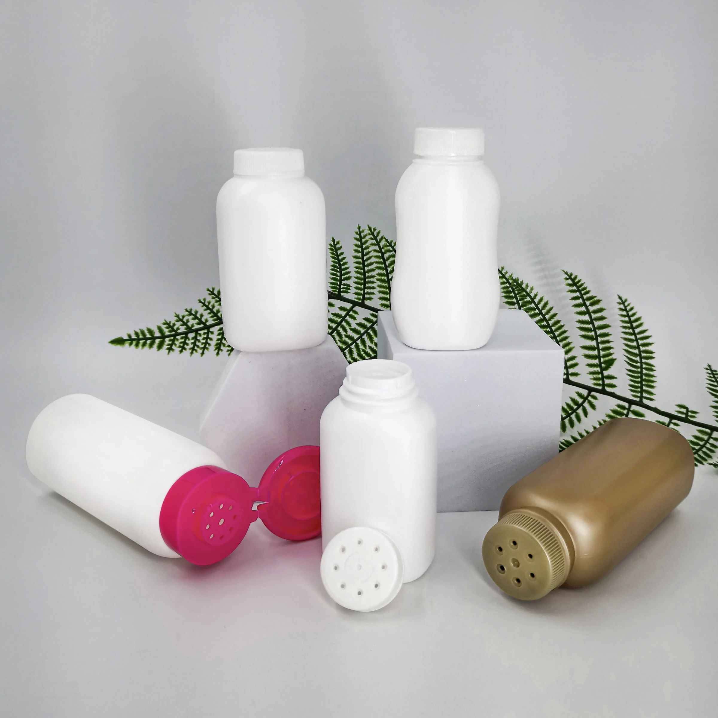 Baby Powder Containers, Talc Powder Bottle Spray Pump Plastic Bottle Custom HDPE Screen Printing Twist Cap, 50ml OEM Round 5000