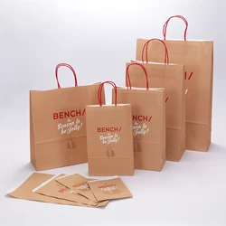 Custom restaurant food delivery take out packaging bag design your own logo flat handle takeaway carry brown kraft paper bag