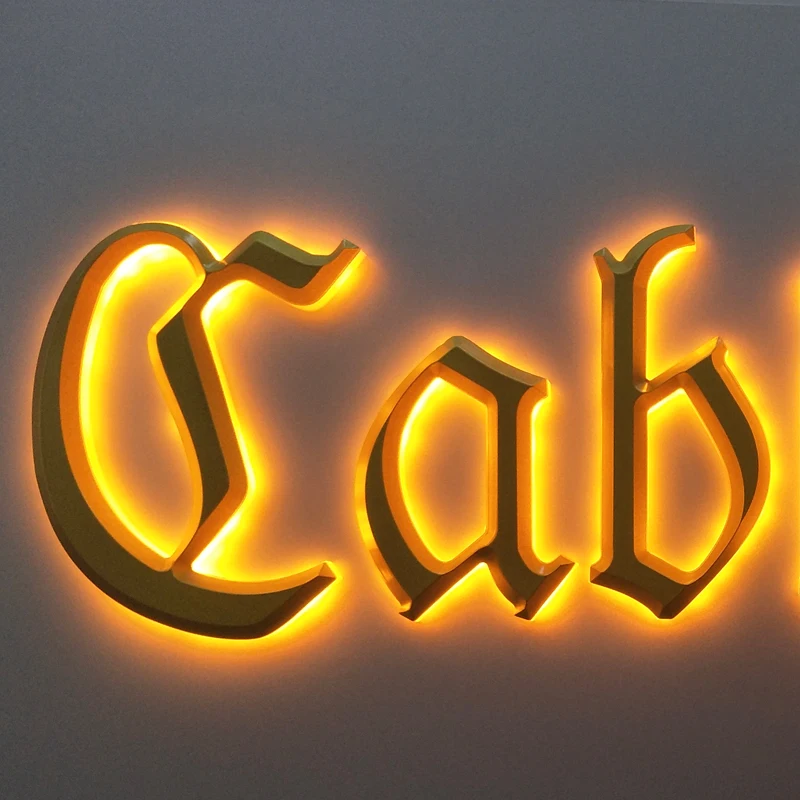 Сияющий знак светодиодные буквы 3D акриловые окрашенные спреем Золотая подсветка мини-буквы заводская цена светодиодная вывеска для бизнес-кафе