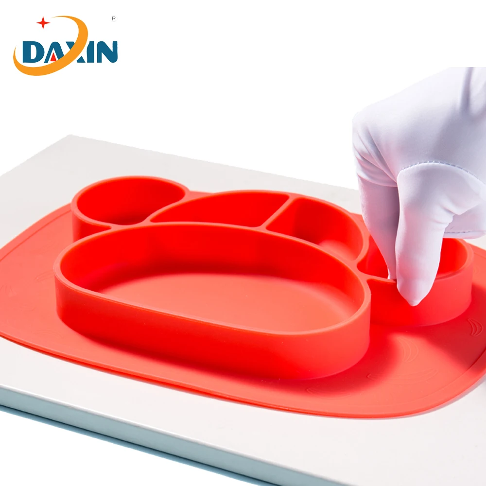 New Arrival Monkey Shape Custom Divided Infant Food Silicone Waterproof Non-slip Mat Baby Kids Feeding Plate