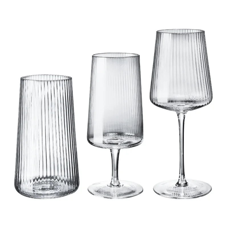Unique Fluted Glassware Texture Stemless Wine Glasses Vertical Stripe Vintage Ribbed Wine Goblet Champagne Coupe Glasses
