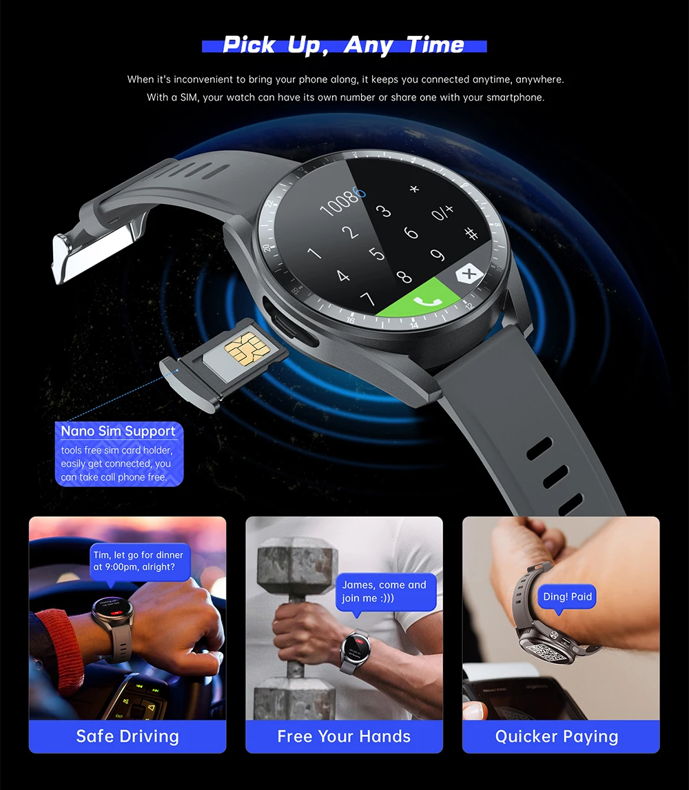 Hot Sale 4G Call Smartwatch GPS Navigation WIFI Camera Fitness Smart Watch with SIM Card