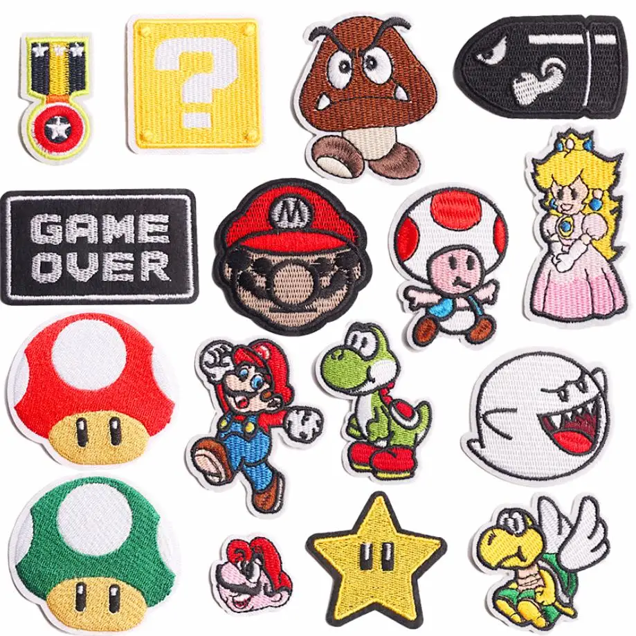 Hot Selling Melt Iron on Sew Back Mario Embroidery Woven Patches for