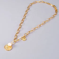 Jewelry 18K Gold Plated Pearl link Chain Necklace Stainless Steel Necklace