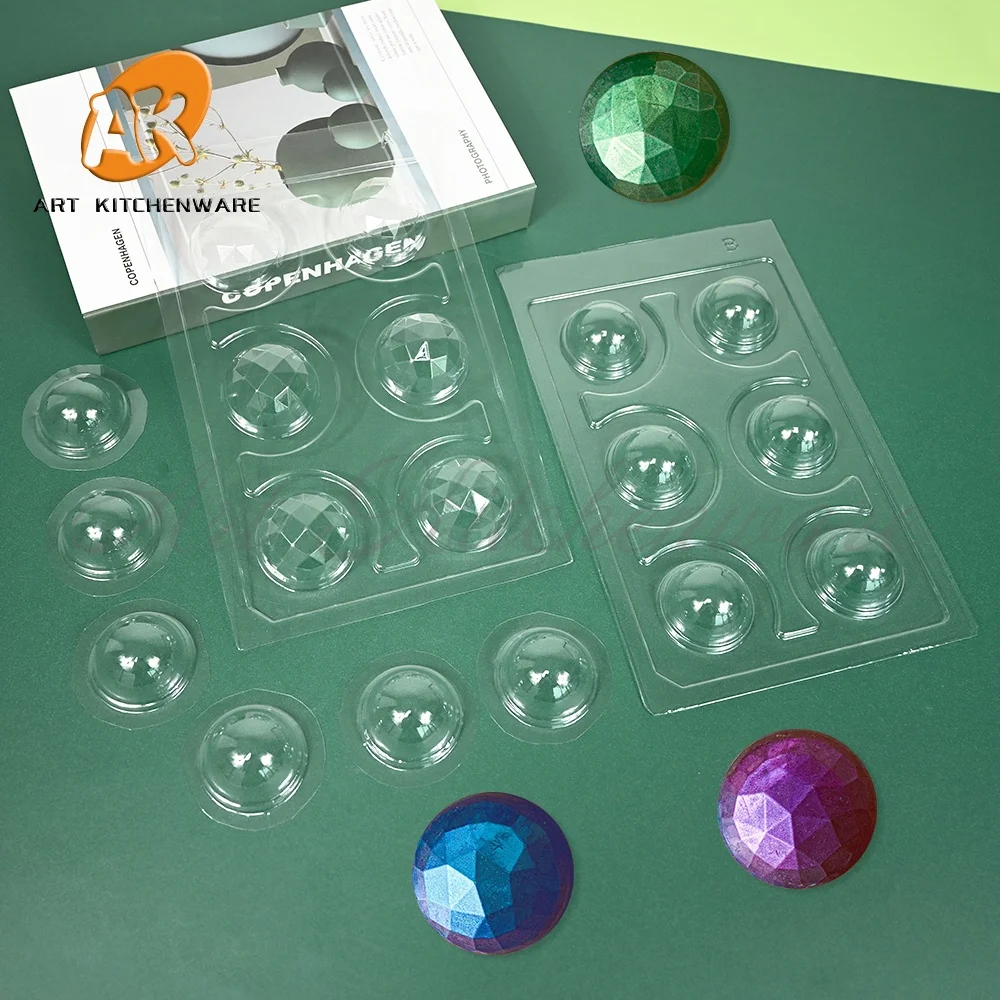 AK Wholesale 5cm Diamond Sphere Plastic PET Tray Custom 3D Chocolate Mold Chocolates Bar Bomb Ball Making Candy Mold POM-19