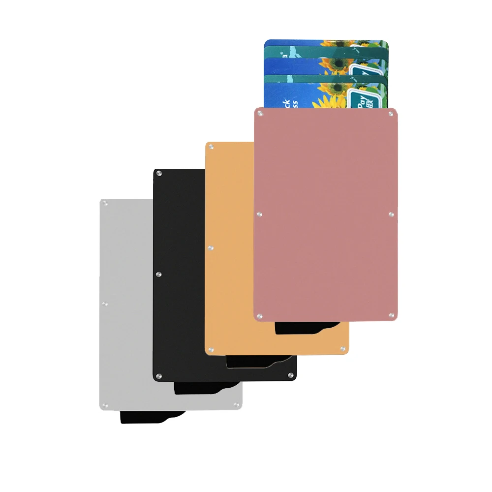 New Design Custom Logo Aluminum Metal Automatic Pop Up Slim Wallet Rfid Credit Card Holder With Money Clip