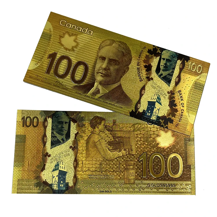 Not Currency Waterproof 24k Gold Foil Canadian 100 Dollar Bill Plastic Banknote