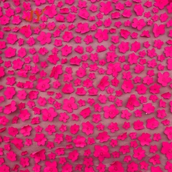 Newest Lady Lace Dress Design Fabric fushia Lace Fabric Beads With 3D Flower  Embroidery Lace Fabric