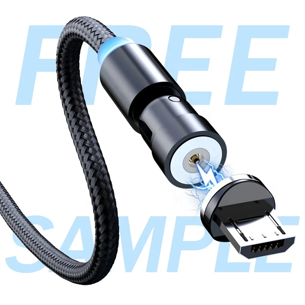 ZENBEL Free Sample High Density Nylon Braid Wire Compatible With Three USB Plugs 540 Degree Rotating Magnetic Charging Cable