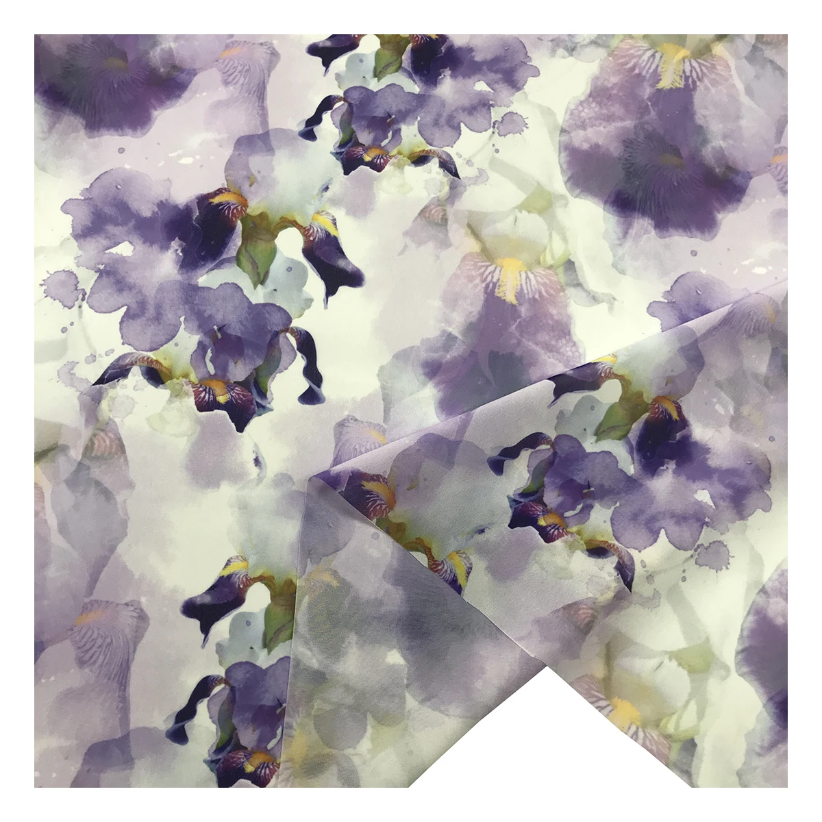 New fashion purple painting flowers design digital wholesale printed chiffon fabric for clothing
