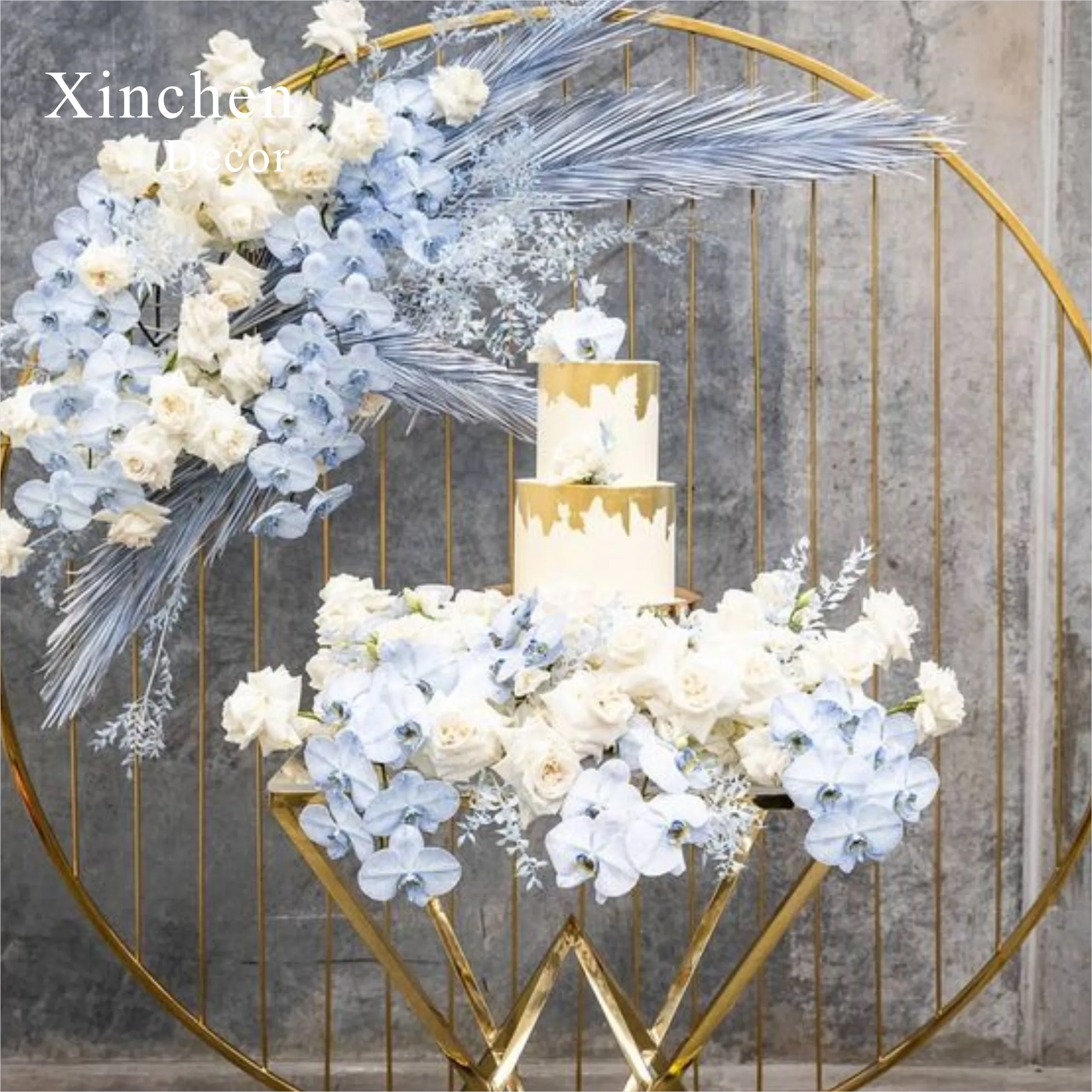 XC-B002 Custom round mesh metal gold wedding decoration backdrop stand for wedding events