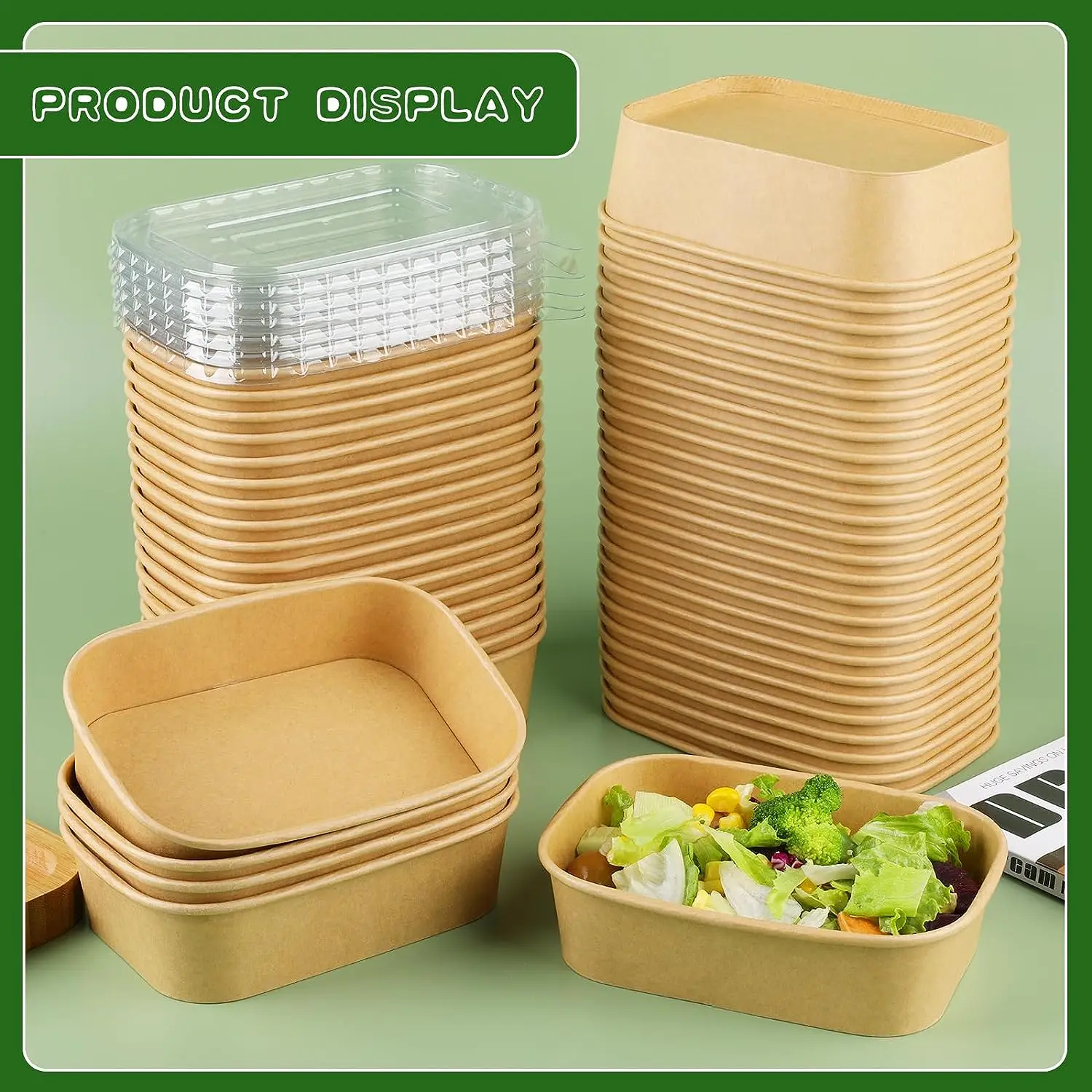 Customized food grade rectangle paper bowl disposable eco friendly compostable rectangular kraft paper bowls for restaurant