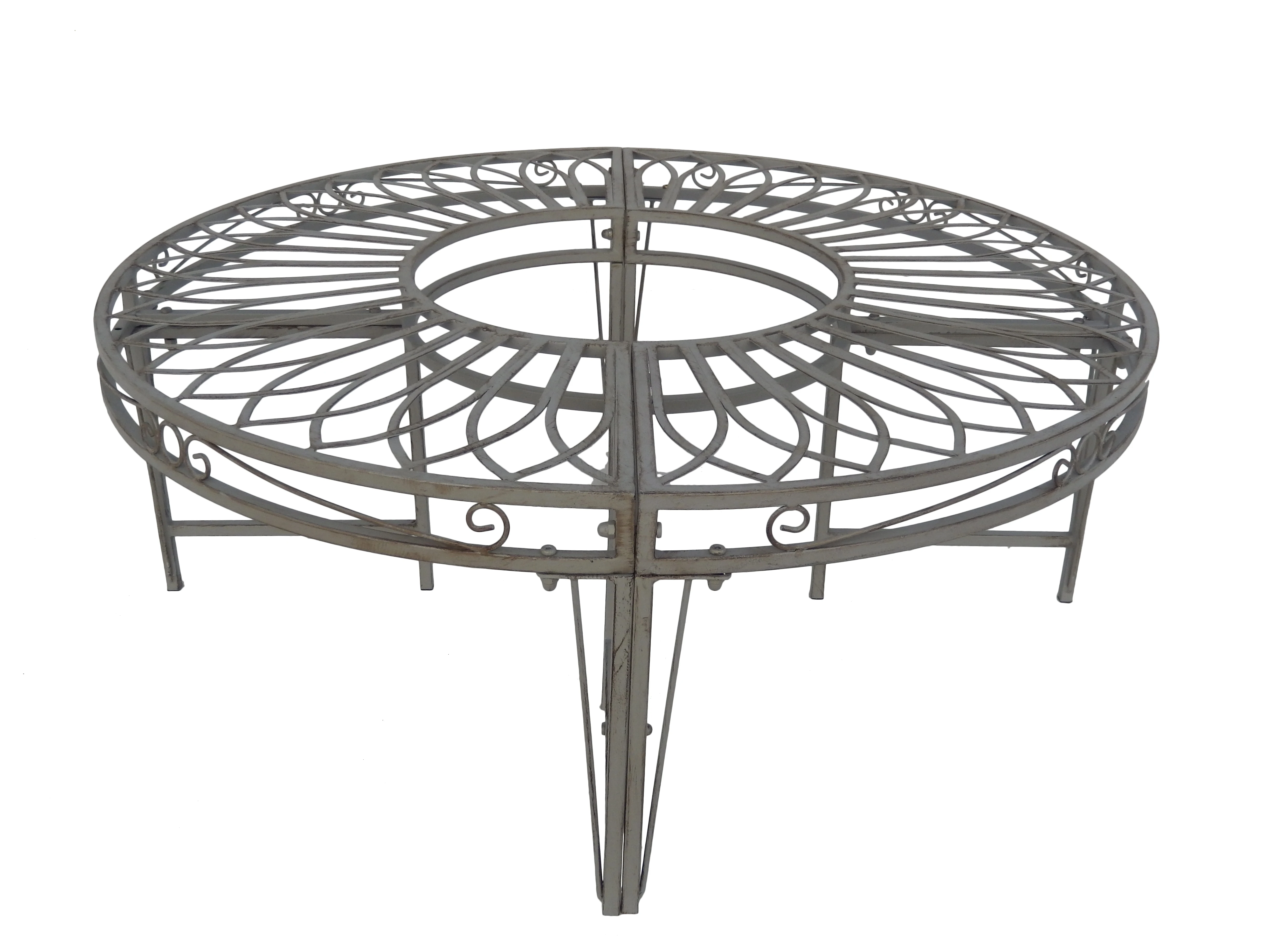 Antique grey Metal Iron Wrap Around Tree Bench For Garden Patio