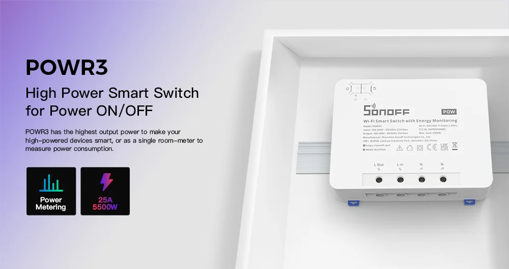 best price 25A 5500W Power Metering  smart life sonoff power R3 wifi wireless switch Overload Protection Energy Saving