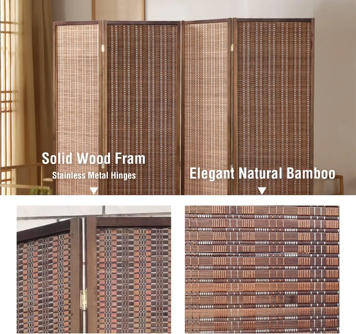 Folding Screen Room Divider for Room Separation Bamboo Room Screen Divider partition freestanding