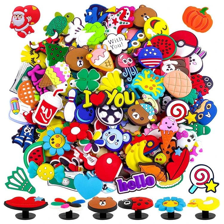 100 Pcs Wholesale Random Cartoon 2022 Luxury Designer Shoe Charms Accessories Women Shoe Decoration Customized Pvc Shoe Charms