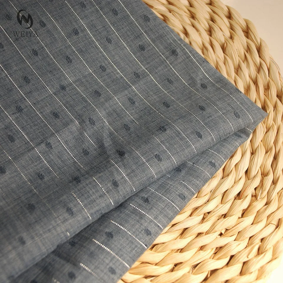 Woven factory new designs linen look style TC blended stripe lurex plumetis fabric