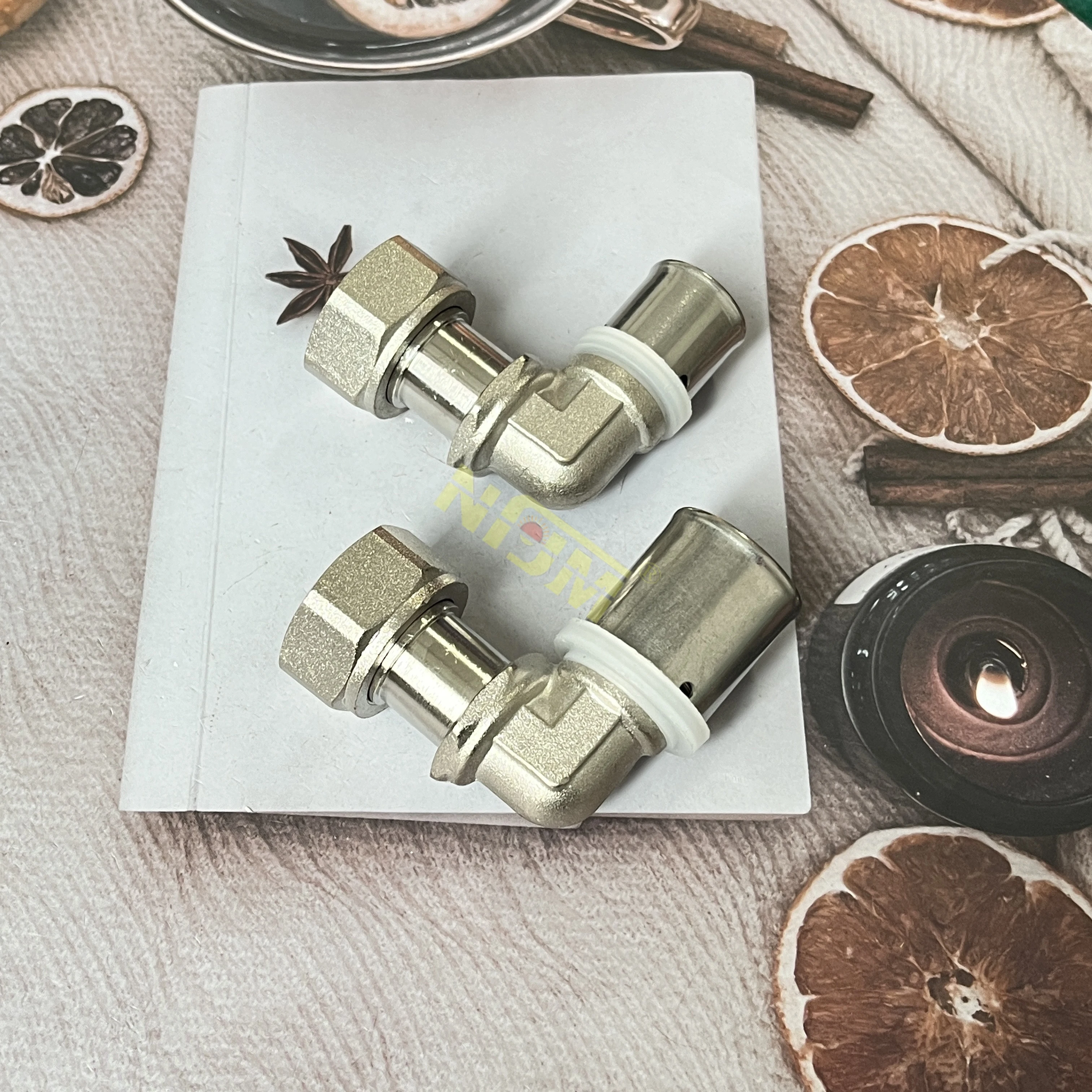 NFJM Brass press pipe fitting male thread elbow for pex al pex hot water floor heating pipes