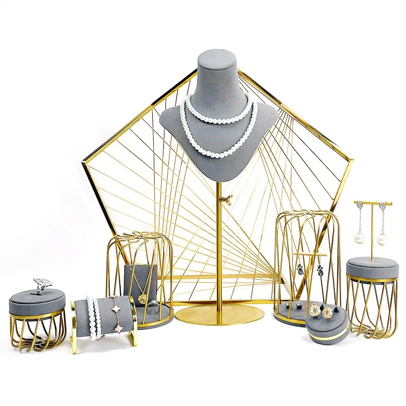 Multifunctional jewelry display props gray microfiber necklace jewelry display jewelry bust form ring holder custom