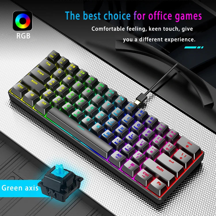 61keys rgb keyboard gaming mechanical keyboard 60% wired mechanical gaming keyboard for desktop pc computer