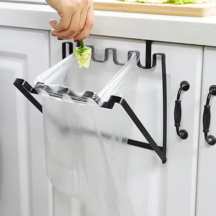 Household cabinet door back garbage bagBracket hook kitchen plastic bag hangerHanging trash can trash rack