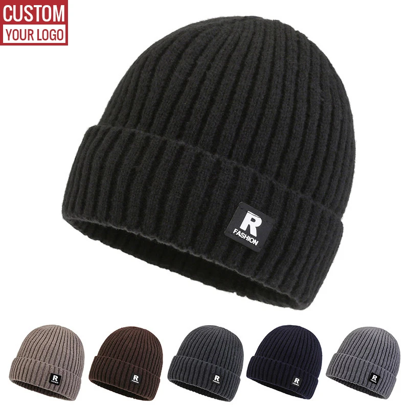 Hot Selling Winter Fleece lined Low Moq Rib Knitted  Oversized Warm Beanie For Men