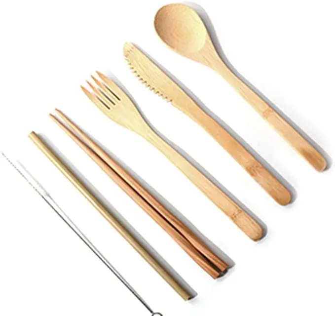 Wholesales Bamboo Spoon Wooden Fork Knife Kits Wooden chopsticks Bamboo Cutlery Straw Set