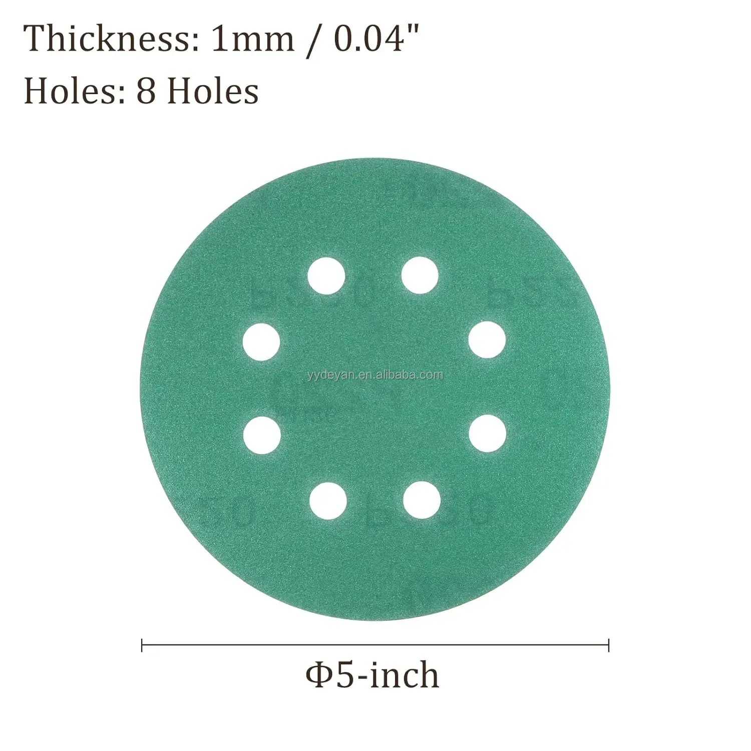 5 Inch 8 Hole Green Coloured Sandpaper Polyester Film Backed Green Sandpaper Auto Paint For Automotive Paint Woodworking