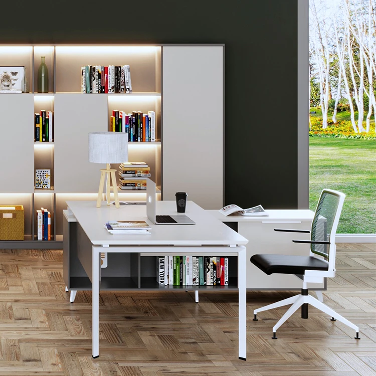 Luxury Modern Design Office Desk with Curve Edge Banding Ergonomic Workspace Manager Computer Desks Villas Wooden Metal Material