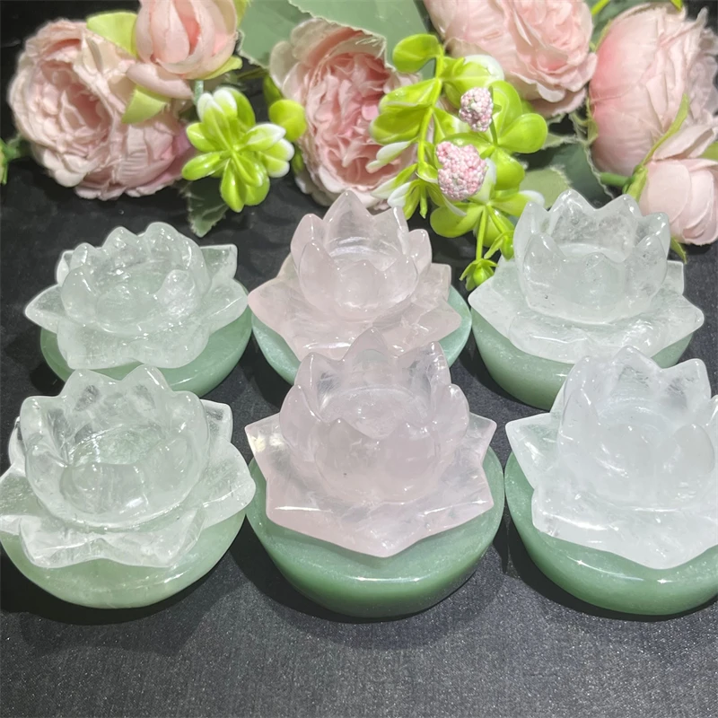 Wholesale good quality crystal carving clear quartz lotus flower crystal flowers for sale