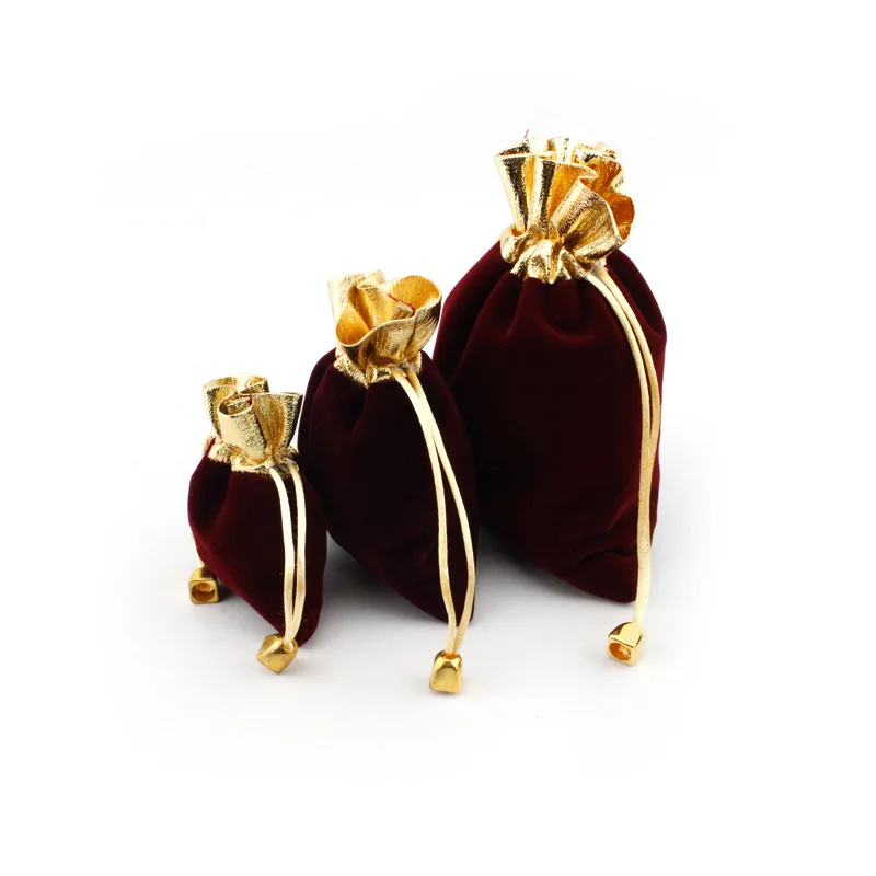 Wholesale 7x9cm 9x12cm 10x12cm 12x16cm Velvet Gift Bag Burgundy Organza Drawstring Gift Bags Christmas Gift Packaging Pouches