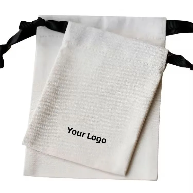 Durable Custom Logo Printed Organic Canvas Drawstring Cotton Dust Bag Jewelry Pouch