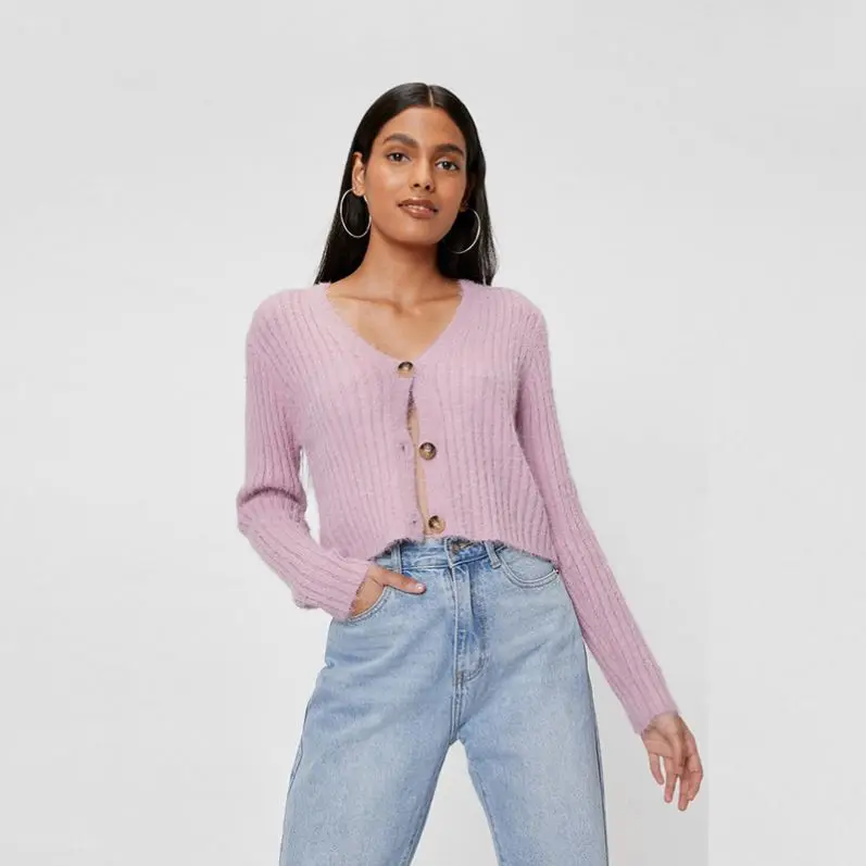 Wool Cotton Sweater Tops Women Custom Cardigan Sweaters Fluffy Knit Button Down V Neck Cardigans