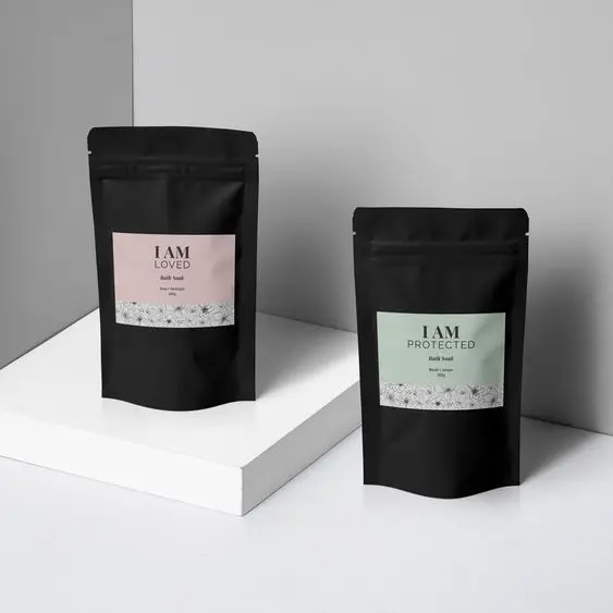 Factory supplier custom logo printed stand up ziplock pouch black dried mushroom tea food packaging smell proof sachet mylar bag