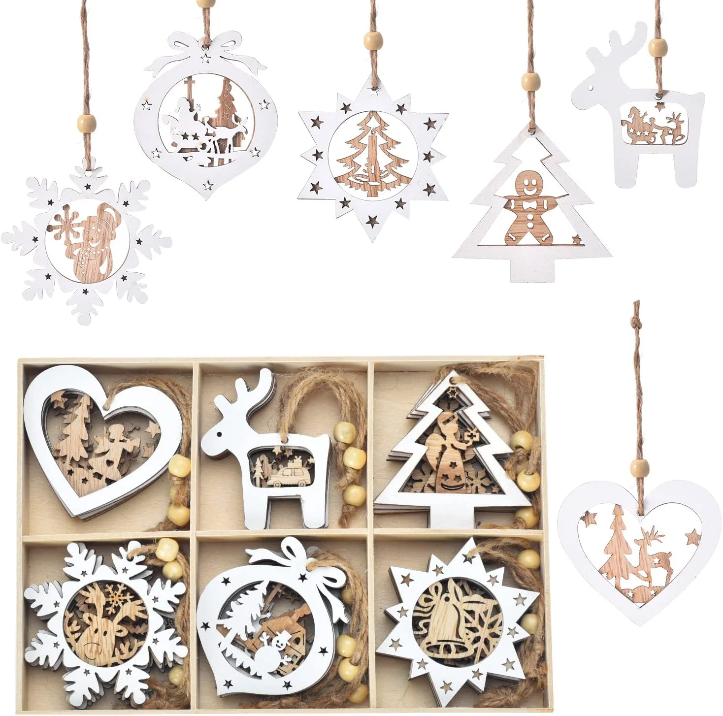 Wall Hanging Decoration Hot Selling Wooden Cutout Christmas Diy Crafts Ornaments Wooden Christmas Ornament Set