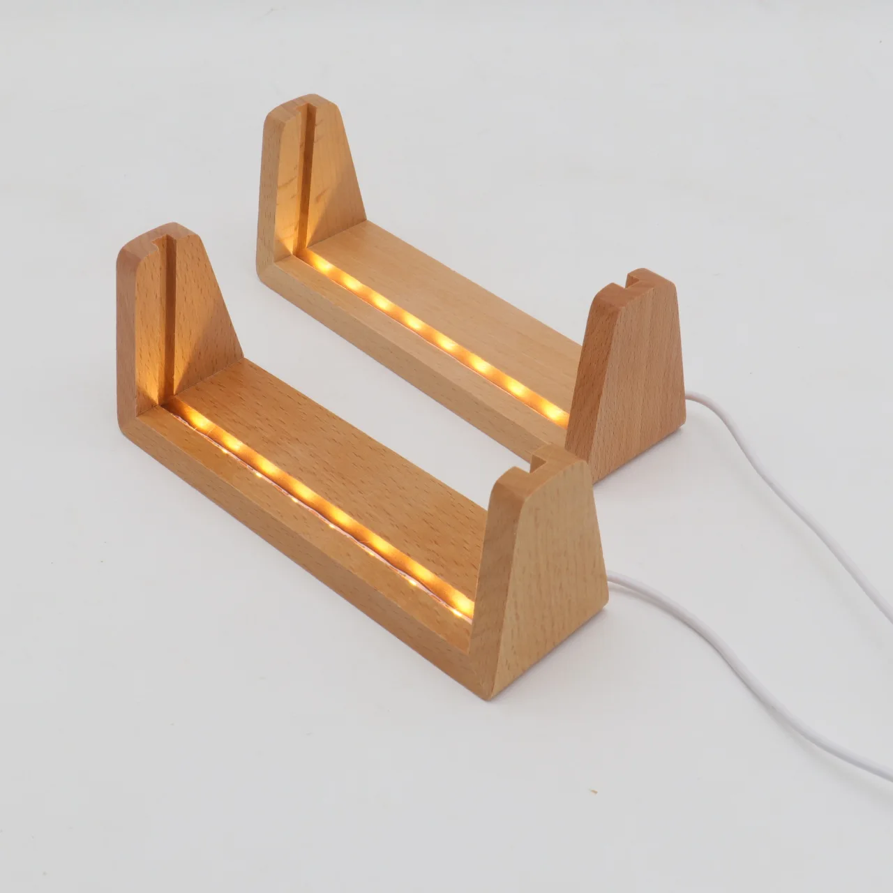 Wholesale U-Shape 3d Night Led Light Wooden Photo Frame Acrylic Light Wooden Lamp Base Calendar Frame for Desktop Display