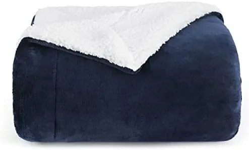 Bedsure Sherpa Fleece Throw Blanket for Couch - Navy Blue Thick Fuzzy Warm Soft Blankets and Throws for Sofa, 50x60 Inches