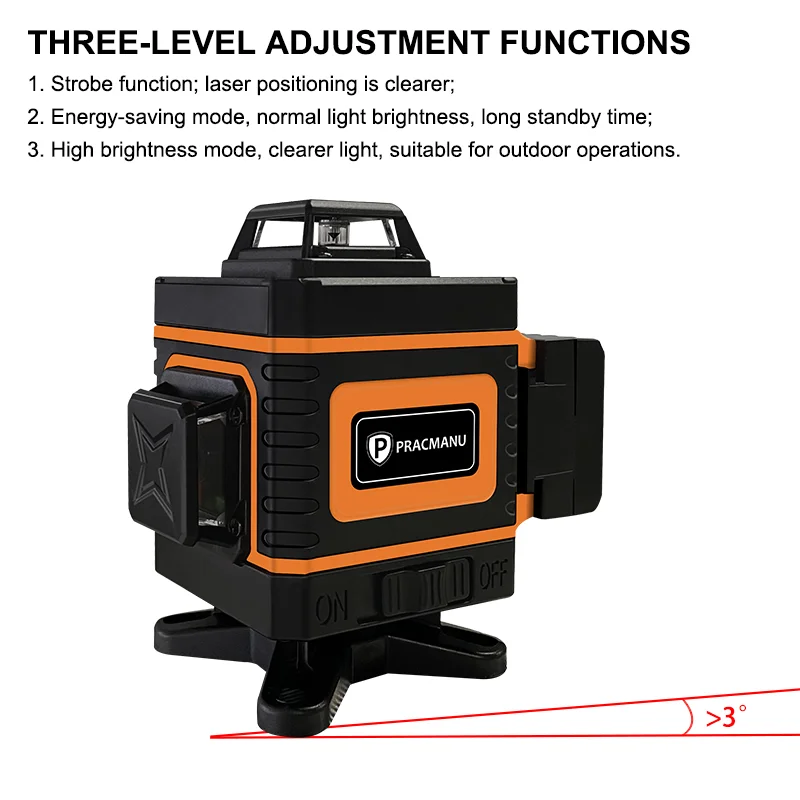 Pracmanu 16 Lines 4D Laser Level Green Lines Self-Leveling Horizontal and Vertical Powerful Green Beams Laser Level
