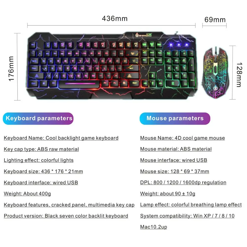 USB Gaming Keyboard And Mouse Set Rgb Rainbow Backlight Gamer Keyboard Mouse Combo