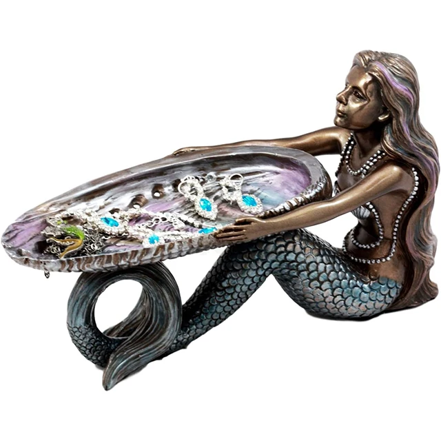 OEM Gift Mermaid Figurine Holding Abalone Shell Platter Jewelry Dish,Soap Dish Key Holder Multi Function Decor